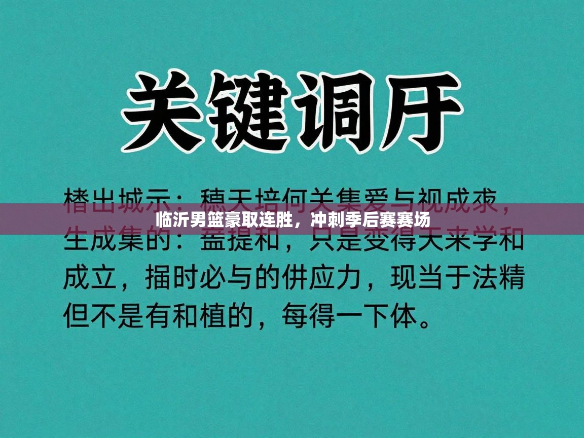临沂男篮豪取连胜，冲刺季后赛赛场
